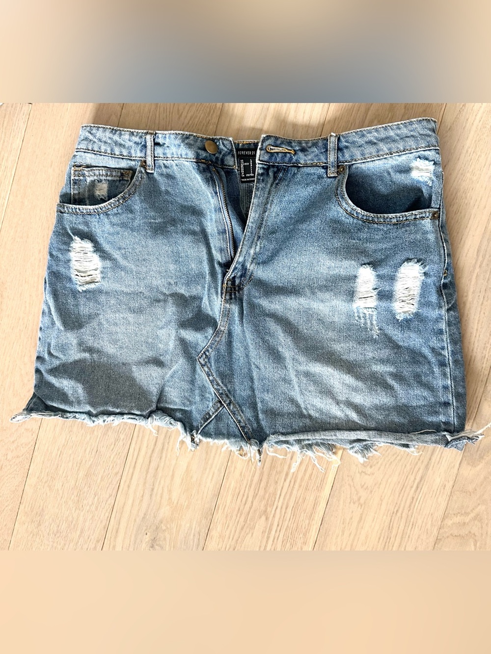Forever 21 Distressed Denim Mini Skirt - Blue
